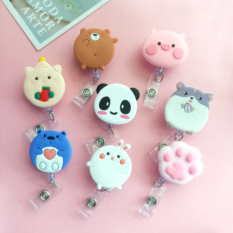 Kawaii Tech Accessories - การ์ตูนแพนด้าหนูแฮมสเตอร์แมว Badge Reels Work Card ID