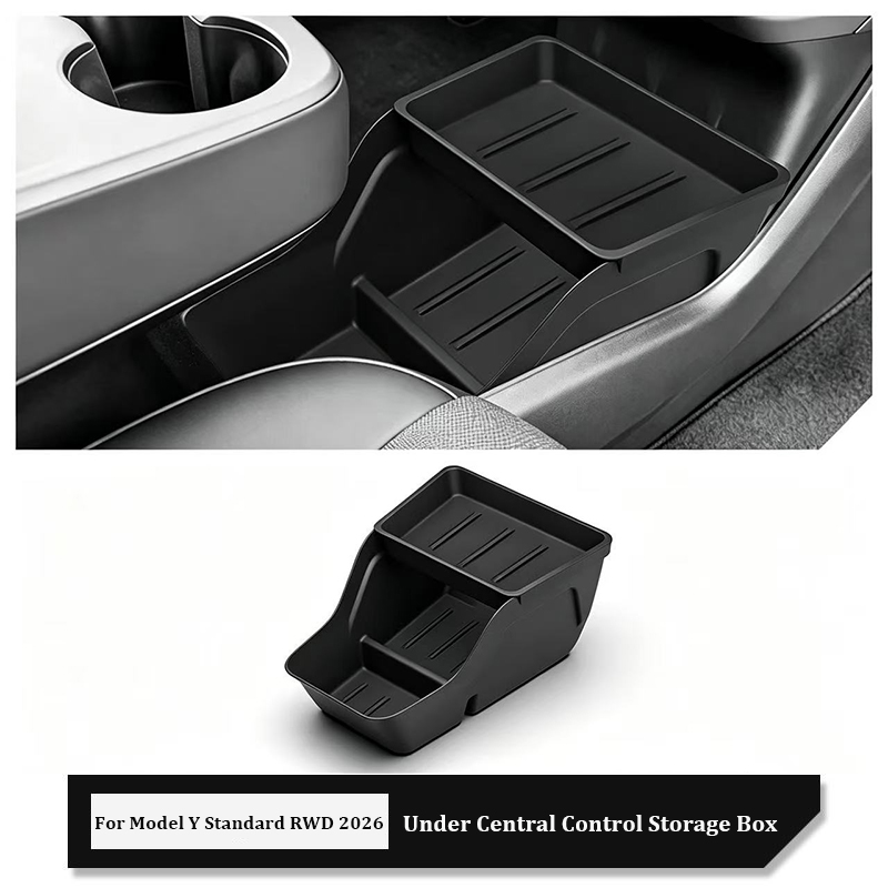 Tech Car Accessories - กล่องเก็บของด้านล่างคอนโซลกลาง TPE สำหรับ Tesla Model Y