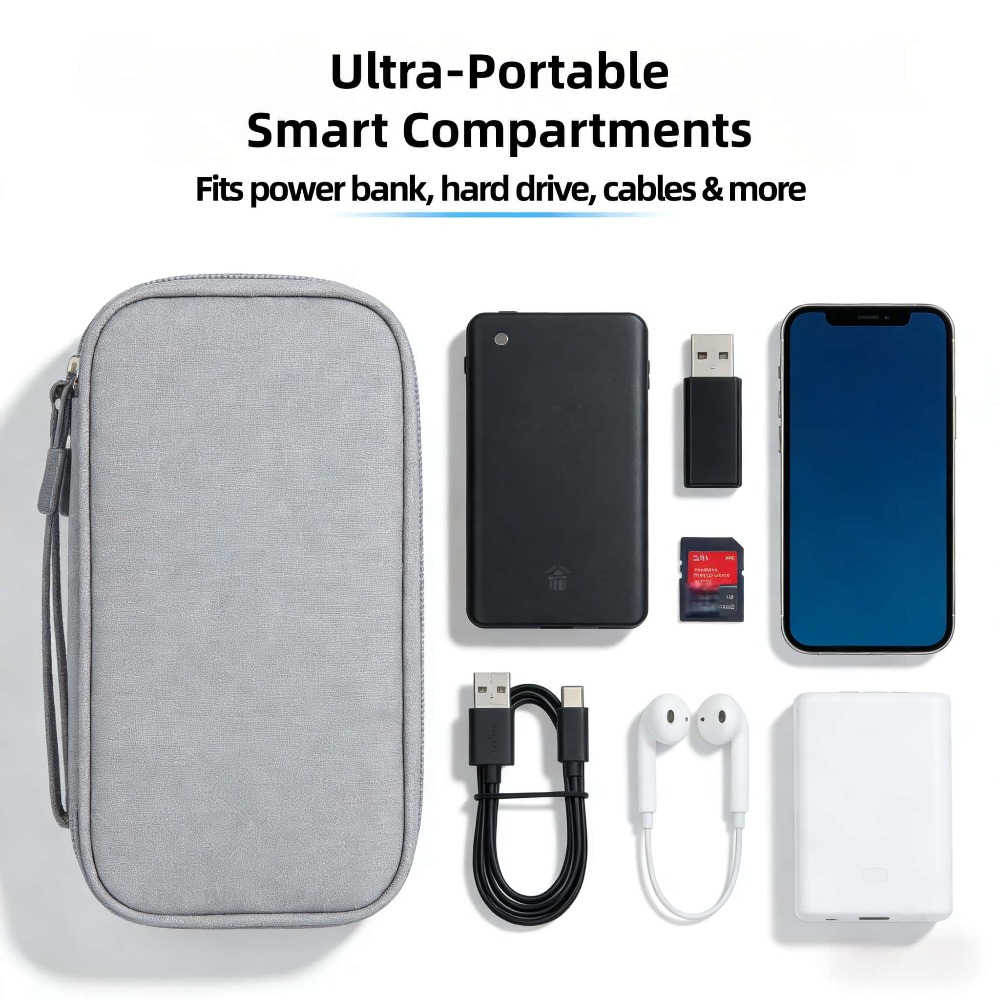Tech Accessories Case - กล่องจัดเก็บอุปกรณ์อิเล็กทรอนิกส์แบบพกพา กันน้ำ กันกระแทก กระเป๋าเดินทางสำหรับฮาร์ดไดรฟ์ ที่ชาร์จ พาวเวอร์แบงค์