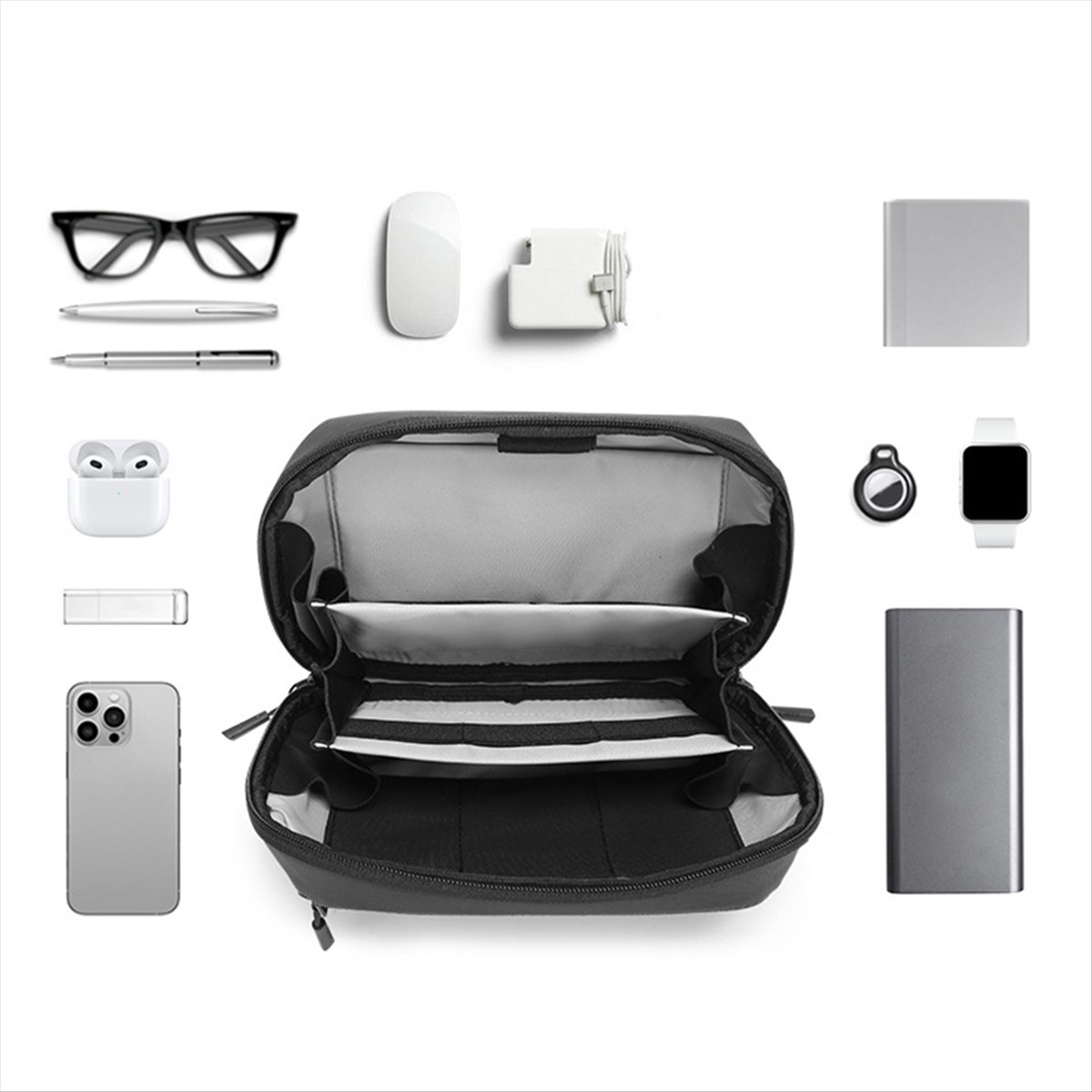 Tech Accessories Travel Organizer Pouch - ☶ ❈ ＊ ♥ AC1578-กระเป๋าอุปกรณ์กันน้ำแบบหลายชั้น กระเป๋าจัดระเบียบอุปกรณ์พกพาสำหรับจัดเก็บสายชาร์จและอุปกรณ์